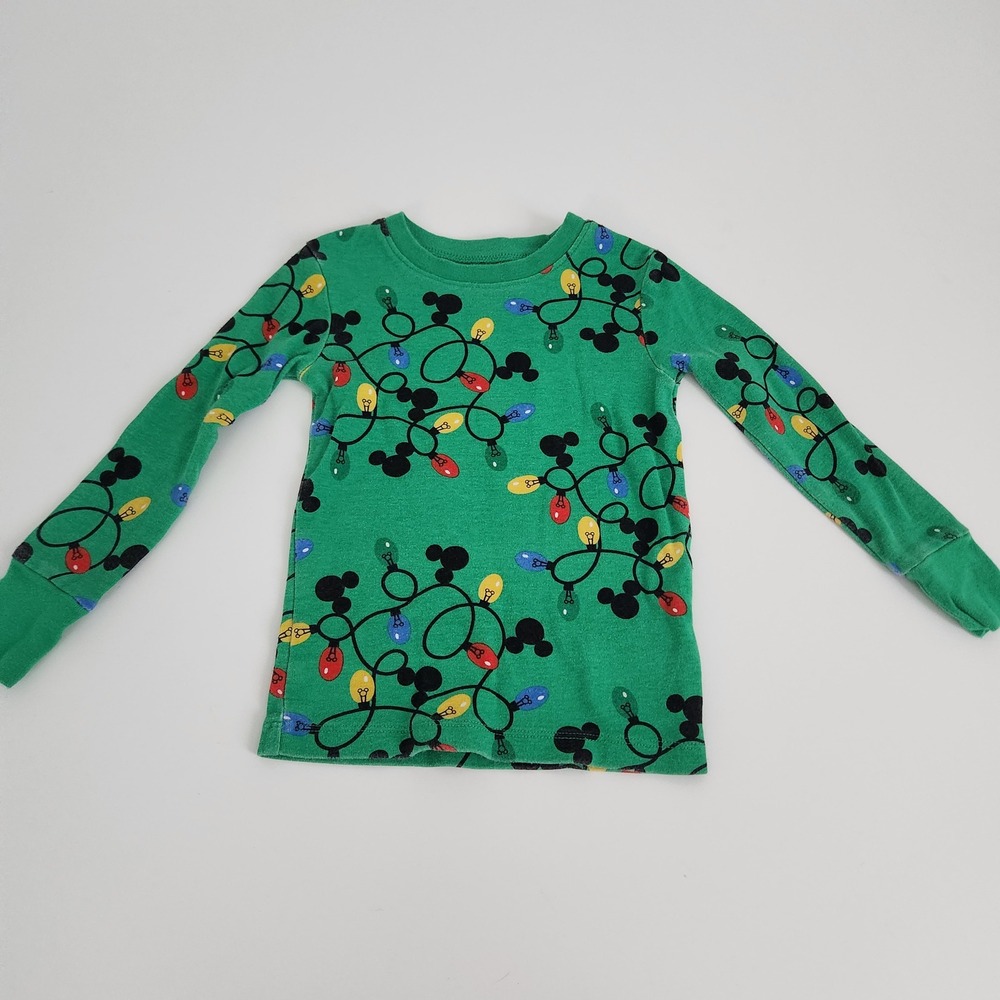 Disney Kids size XS 4-5 Green Mickey Mouse Christmas Lights Top